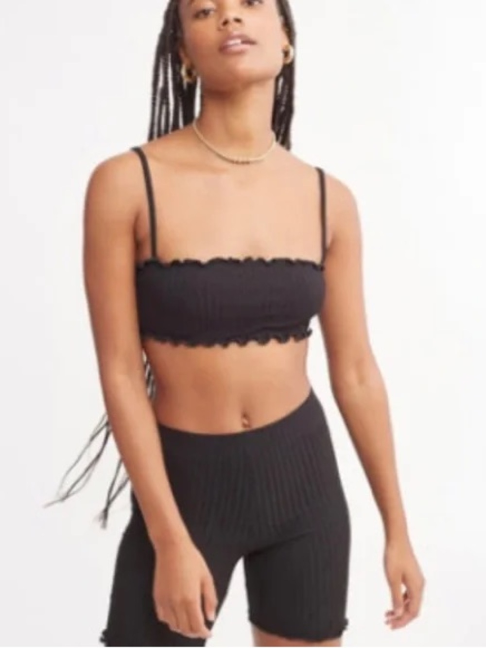 Tropic of C Allegra Ruffle Crop Top Black